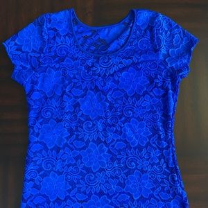 Laced Floral Blue Short Sleeve Shirt Size M